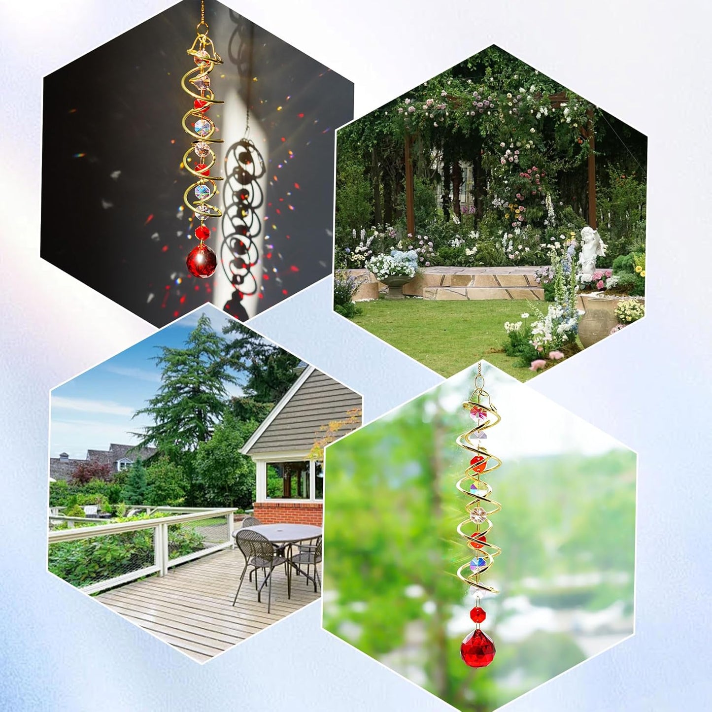 H&D HYALINE & DORA 20.5in Crystal Suncatcher Gazing Ball Spiral Tail,Wind Spinner Sun Catcher with Octagonal Beads,Sun Catchers Window Hanging for Outdoor Garden Decor