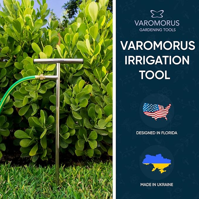 Varomorus Stainless Steel Deep Root Feeder for Tree Watering Spike Tool Irrigation for Outdoor Plants System Wand T-Handle One-Piece