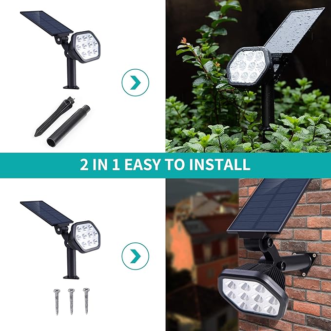 Nekteck Solar Lights Outdoor,10 LED Landscape Spotlights Powered Wall Lights 2-in-1 Adjustable Security Decoration Lighting for Yard Garden Walkway Porch Pool Driveway (4Pack, Warm White)