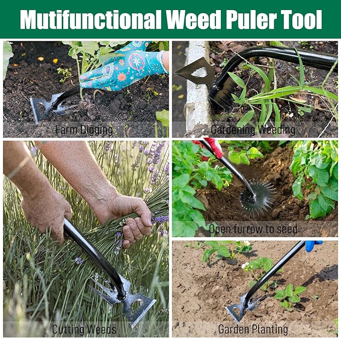 2 Pack Uprooting Weed Pulling Tools,Garden Hand Weeder Tools, Manual Multifunctional Weeders Gardening Tools for Yard and Garden(5Tines+11Tines)