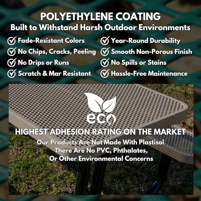 Heavy-Duty Portable Outdoor Picnic Table with Umbrella Hole, Punched Steel Patio Dining Furniture Made in America (46" Round Top, Green)