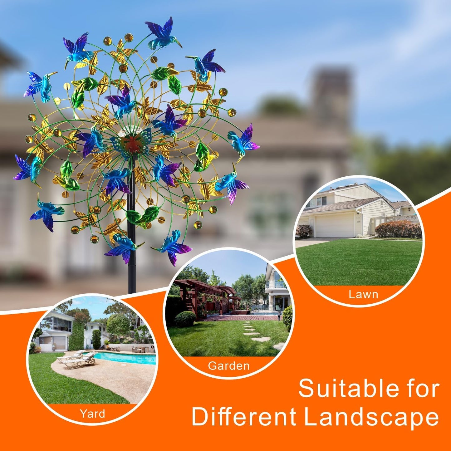 Outdoor Wind Spinner with Garden Stake 82.7" Metal Two-Way Wind Sculptures Solar Color Changing Lights Large Windmills for Garden,Patio,Yard,Lawn Decor Gifts Bird