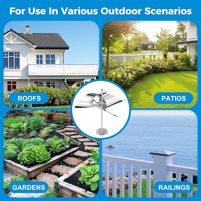 2 Pack Reflective Wind Powered Scare Devices, Weatherproof Aluminum Reflective Spinning Deterrent for Outside, Protect Your Gardens, Patios and Roofs from Bird Problems