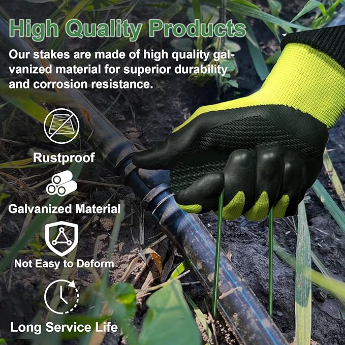 6 Inch Garden Stakes Galvanized Landscape Staples Green U-Type Turf Staples for Artificial Grass Rust Proof Sod Pins Stakes for Securing Yard Fences Weed Barrier Outdoor Wire Cords Tents Tarps 50 Pcs