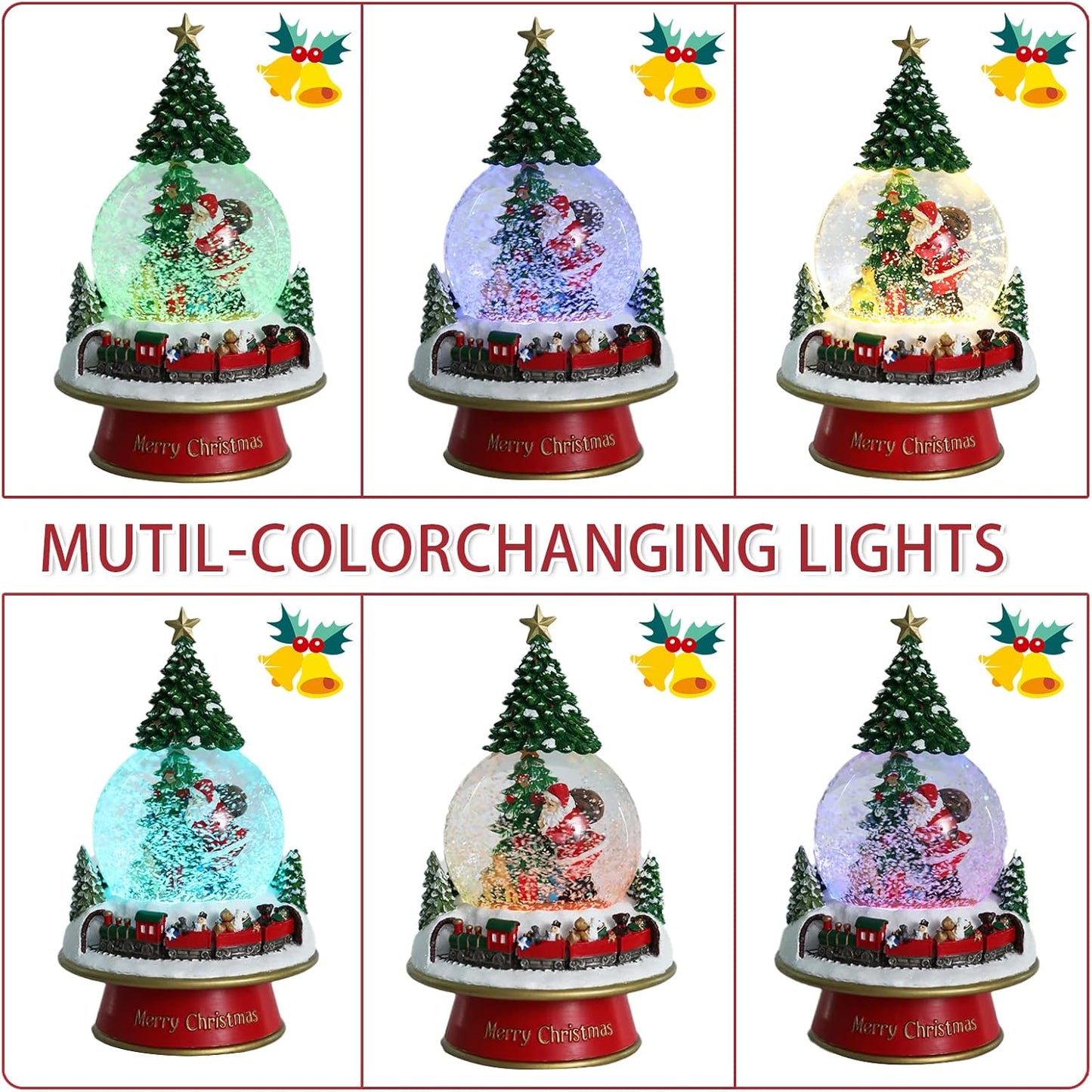 MUMTOP Christmas Snow Globes, Musical Snow Globes for Kids Girls and Boys, Santa Snow Globe Musical with Multi Color Changing LED Lights Christmas Birthday Gift Decor