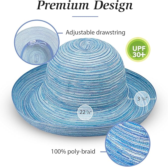Wallaroo Hat Company Women’s Sydney Sun Hat - UPF 30+ Sun Protection, Packable, Adjustable, Medium - Beach, Travel, Wide Brim