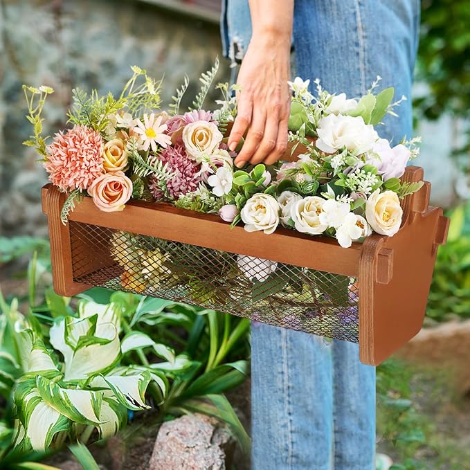 Garden Harvest Basket Mesh Storage with Handle Versatile Gardening Fruits Vegetables Gathering Basket Garden Supply Gardener Gift Spring for Washing Holding(Brown,19in)