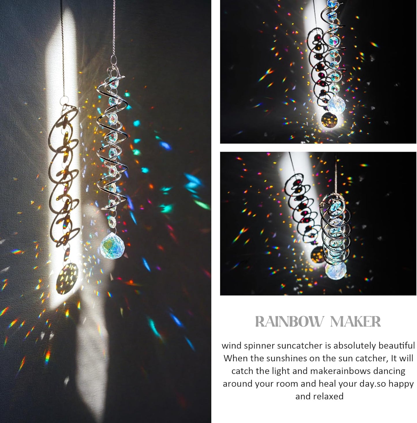 H&D HYALINE & DORA 20.5in Crystal Sun Catcher,Colorful Hanging Suncatcher with Octagonal Beads and Chain,Gazing Ball Spiral Tail,Rainbow Crystals for Indoor Outdoor Garden Decoration