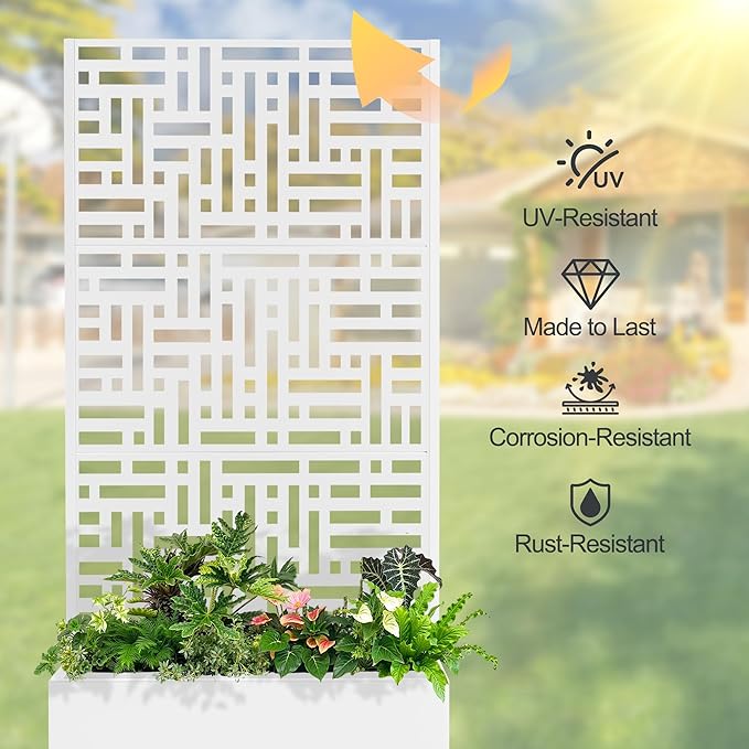 Raised Garden Bed with Trellis and Wheels,73"x35"x16" Metal Raised Garden Bed,White Modern Metal Planter with Climbing Trellis for Vines & Vegetables