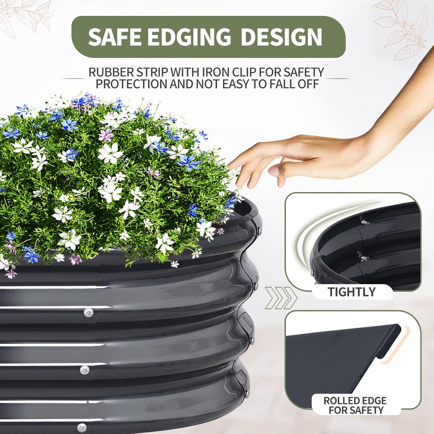 Galvanized Raised Garden Bed Outdoor- Raised Beds for Gardening| Metal Planter Box, Steel Raised Garden Bed Kit with Safety Edging and Gloves for Vegetables, Flower, Herbs (8x2x1FT, Gray)