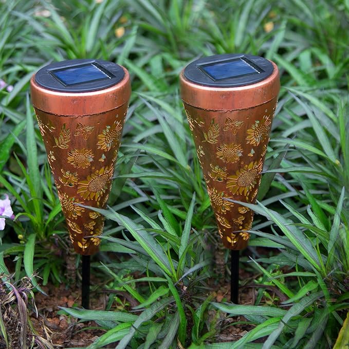 2 Pack Sunflower Solar Pathway Lights Outdoor, Waterproof Solar Walkway Lights Garden Decor, Pathway Landscape Lights for Backyard Patio Path Yard Lawn Walkway