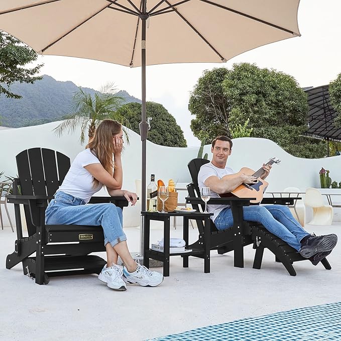 SERWALL Folding Adirondack Chair Footrest Set of 2, Adirondack Ottomans Without Assembly, Black