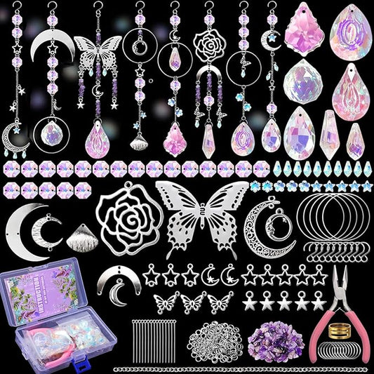 DIY Suncatcher Kit 400pcs Sun Catchers Making Kit Supplies Crafts sun catcher kits for adults Hanging Prism Suncatcher with Crystals for Indoor Window Home Wedding Garden Festival Decor (Butterfly)