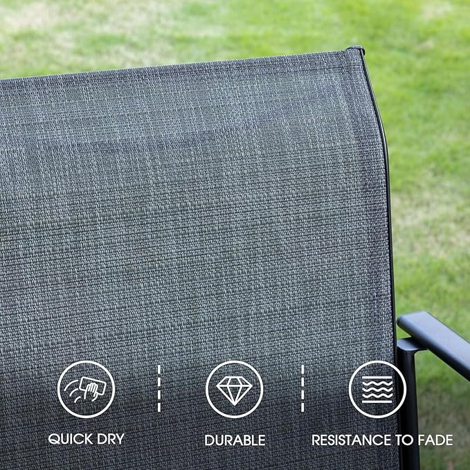 VICLLAX Patio Dining Set for 6, Outdoor Furniture Set Includes 47.2" Round Patio Table and 6 Patio Sling Chairs, Grey Tabletop and Grey Fabric