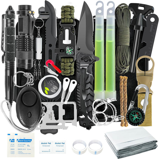 Survival Kits 37 in 1, Gifts for Men Dad Husband Valentine's Day, Emergency Survival Gear and Equipment, Camping Hiking Outdoor Adventure Cool Gadgets, Stocking Stuffers