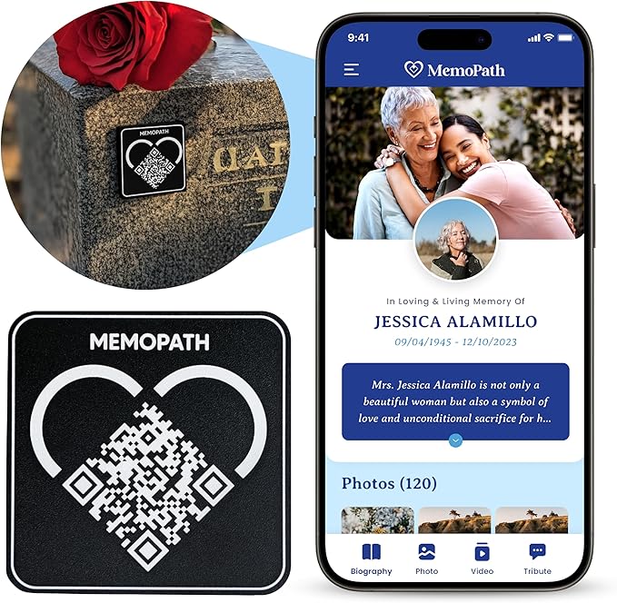 3 pcs QR Memorial Plaque and Memorial Webpage - Cemetery Plaques for Grave, Cemetery Qr Code, Memorial Qr Code for Headstone, Memorial Plaques, Memorial Gifts for Loss of Loved One
