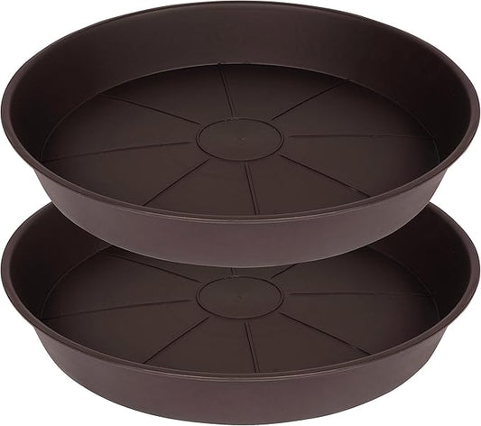 2 Pack of Plant Saucer 20 22 inch (19.5 Inch Base), Deep Heavy Duty Plastic Plant Saucers 20" Round, Flower Plant Trays for Indoors Outdoor, Plant Drip Tray for Planter 18-22" (Chocolate Brown)