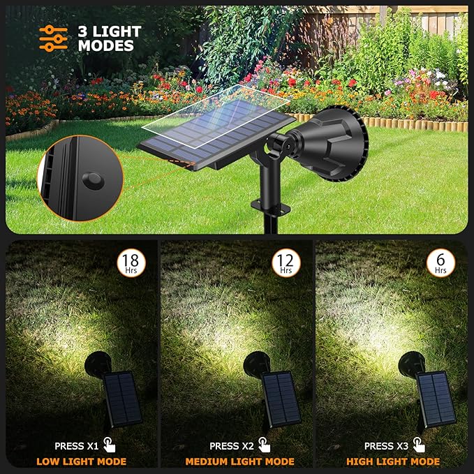 Solar Spot Lights Outdoor, 21 LEDs Solar Outdoor Lights Auto On/Off with 3 Modes, IP67 Waterproof Solar Yard Spotlight Landscape Lighting Garden Wall Lights, 2-in-1 Solar Powered Lights, 2Pack