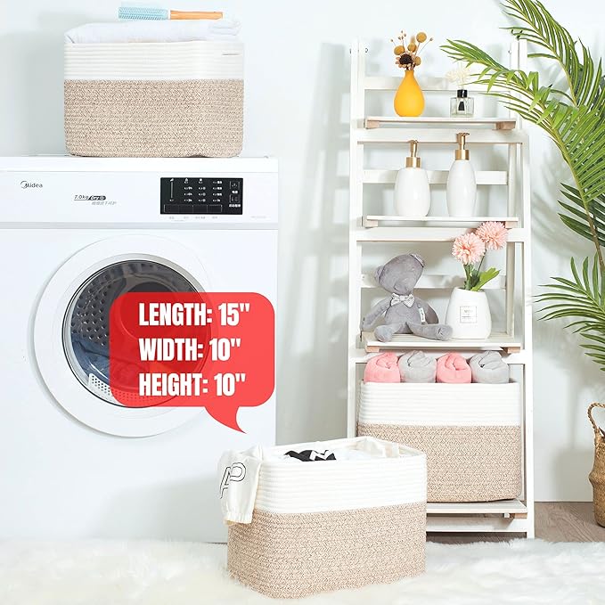 MINTWOOD Design Storage Basket for Shelves, Decorative Baskets for Organizing, Book Basket, Storage Cube Bin Box, Woven Closet Organizer, Pantry Closet and Shoe Basket, Light Brown