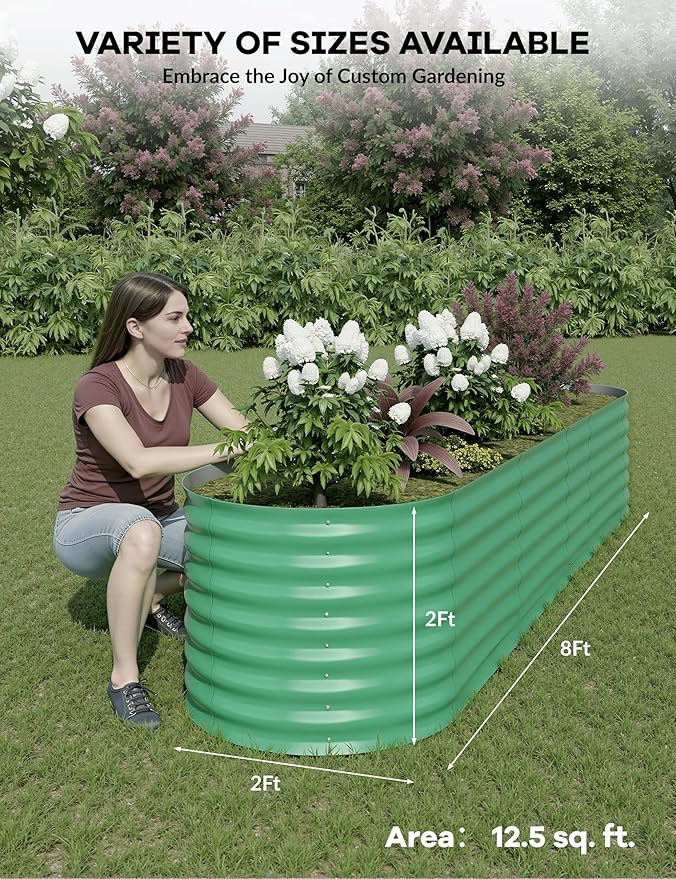 2 Pcs Raised Garden Beds Outdoor 8x4x2ft - Galvanized Steel Planter Box for Vegetables, Flowers, Rust-Resistant Garden Box, Easy Assembly Raised Beds, Durable Planters for Outdoor Plants, Green