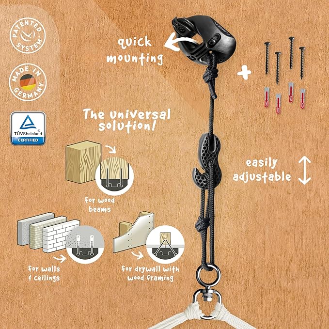 LA SIESTA® - XL King Habana Cotton Hammock Chair & CasaMount - Hanging Chair w/Suspension Kit for Walls Ceilings & Square Beams - Indoor Outdoor Swing Hanging Chair Bedroom Patio Balcony - Latte