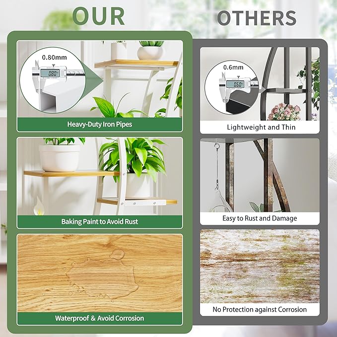 62" Tall Plant Stand with Grow Light Indoor, 7 Tiered White Plant Shelf for Indoor Plants, Curved Corner Flower Stand Display Rack Holder for Living Room, Patio, Balcony Decor