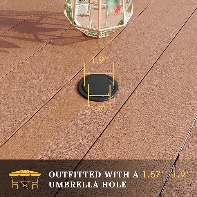 VICLLAX Patio Dining Set for 8, 9 Pieces Outdoor Furniture Set Includes 56.3" Round Patio Table and 8 Patio Stackable Chairs, Outdoor Table and Chairs for Outsides, Walnut Tabletop and Brown Fabric