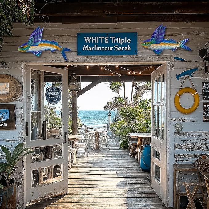 LIFFY Metal Fish Wall Decor -Outdoor Metal Fish Wall Decor - Indoor Art Sculpture - Hanging Decorations for Home, Garden, Bedroom, Sculptures, Ocean, Pool(Flying Fish Set 2,15 inch)