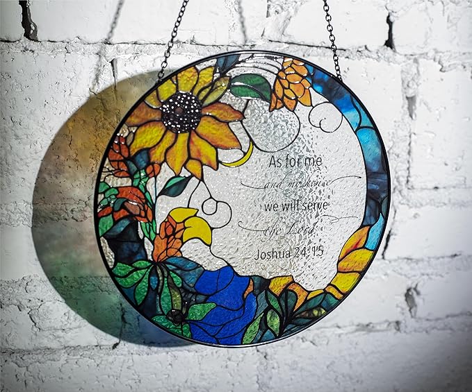 The Lord Suncatcher Stained Glass - As for Me and My House We Will Serve The Lord Christian Wall Decor | Bible Verse Wall Art for Bible Lovers Bible Verse Wall Art Themed Gift