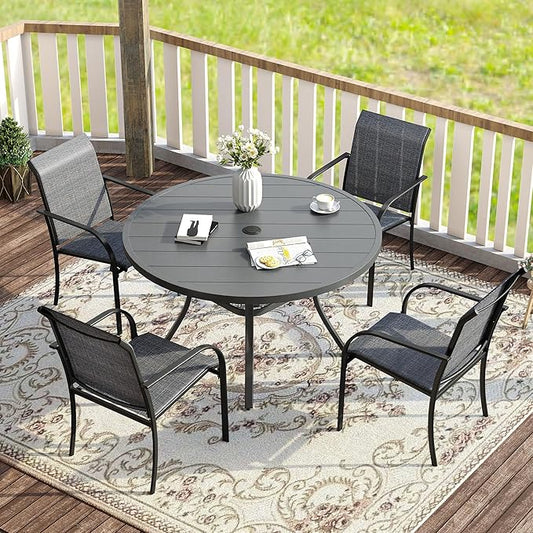 VICLLAX 5 Pieces Patio Dining Set for 4, Outdoor Furniture Set Includes 40.7" Round Patio Table and 4 Patio Stackable Chairs, Grey Tabletop and Grey Fabric