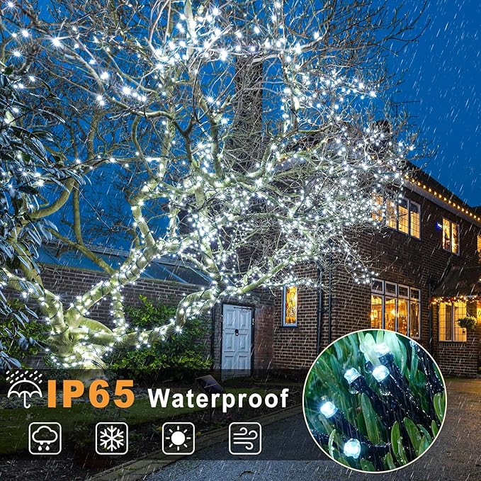 2 Pack Solar String Lights for Outside, Each 39Ft 120 LED Solar Lights Outdoor, 8 Modes Waterproof Solar Powered Fairy Twinkle Light for Backyard Patio Tree Party Garden Decoration, White