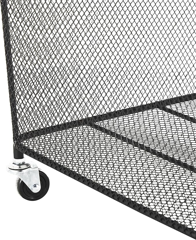 Deco 79 Metal Storage Basket Square Mesh Wire Rolling Laundry with Ring Handles, 17" x 16" x 24", Black