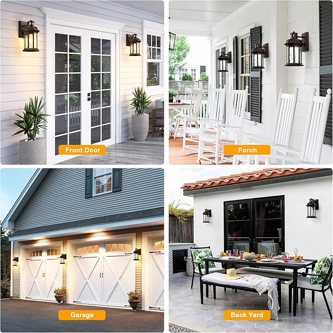 VIANIS Outdoor Light Fixture with Motion Sensor, 2 Packs Oil Rubbed Bronze Dusk to Dawn Exterior Garage Wall Sconce Lighting, 100% Aluminum Outside Porch Lights for House with Tempered Ripple Glass