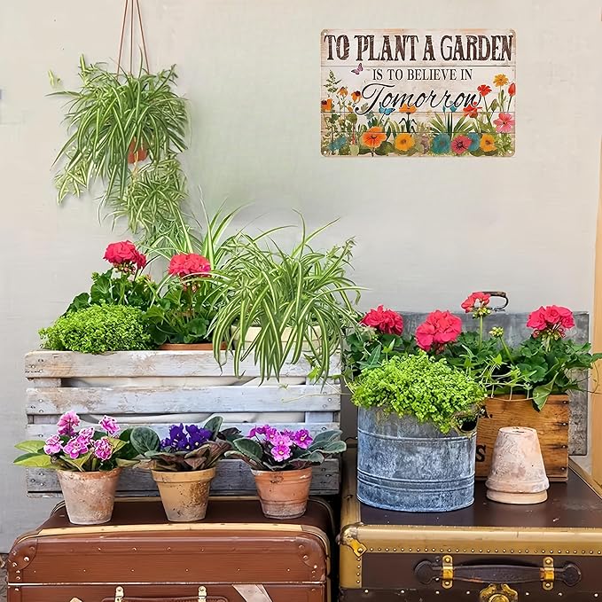 Bestylez Gardening Gifts Vintage Gardening Tin Sign To Plant A Garden is To Believe Tomorrow Sign for Home Garden Greenhouse Living Room Bedroom Outdoor Decor 8X12 Inch (3366)