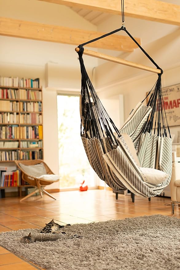 LA SIESTA® - XL King Habana Cotton Hammock Chair & CasaMount - Hanging Chair w/Suspension Kit for Walls Ceilings & Square Beams - Indoor Outdoor Swing Hanging Chair Bedroom Patio Balcony - Zebra