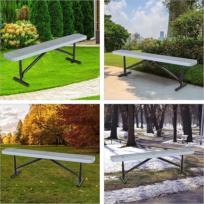 48" L Outdoor Steel Flat Bench, Heavy Duty Metal Park Bench for Outside, Expanded Metal, Commercial Benches Mesh Bench for Shopping Mall, Store, Lawn, Park, Patio, Deck, Garden (Grey, 6FT)