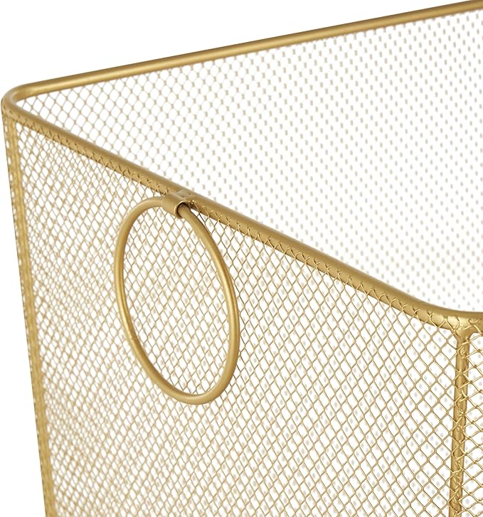 Deco 79 Metal Storage Cart Square Mesh Wire Rolling Laundry with Ring Handles, 17" x 16" x 24", Gold