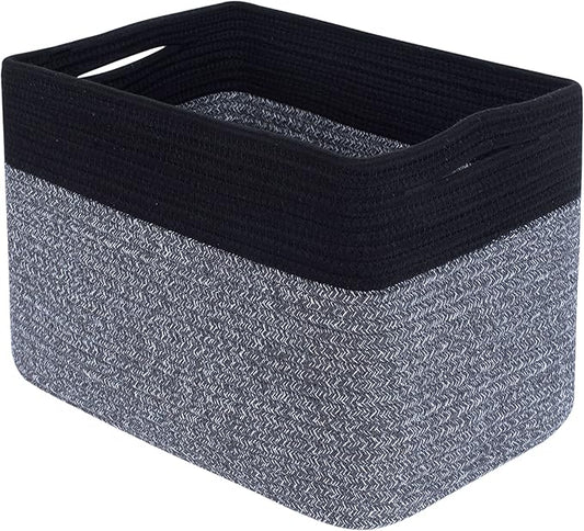 MINTWOOD Design Storage Basket for Shelves, Decorative Baskets for Organizing, Book Basket, Storage Cube Bin Box, Woven Closet Organizer, Pantry Closet and Shoe Basket, Black Grey Mix