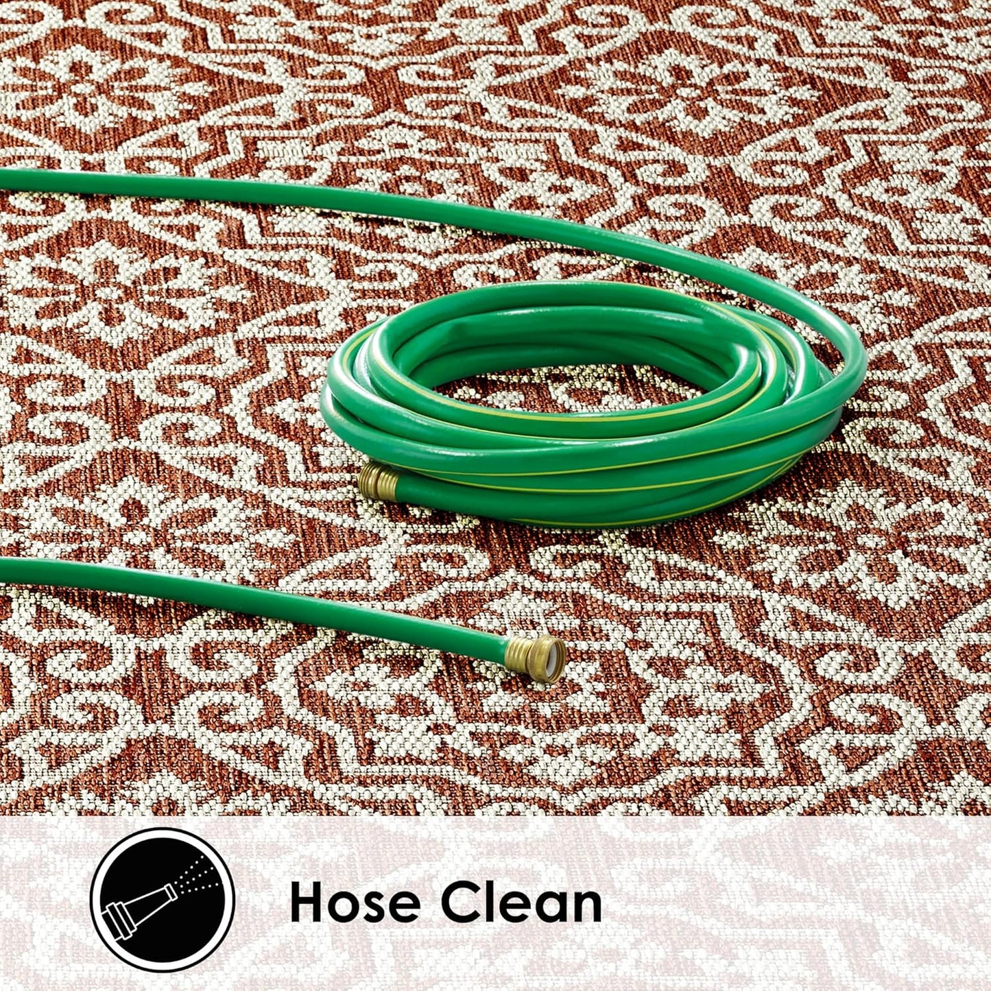 Nicole Miller New York Patio Country Julia Transitional Geometric Indoor/Outdoor Area Rug, Terracotta/Ivory, 5'2"x7'2"