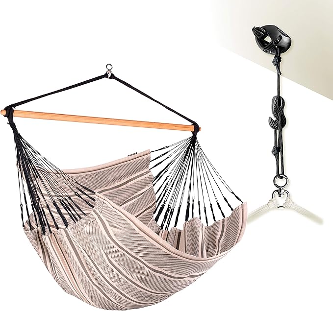 LA SIESTA® - XL King Habana Cotton Hammock Chair & CasaMount - Hanging Chair w/Suspension Kit for Walls Ceilings & Square Beams - Indoor Outdoor Swing Hanging Chair Bedroom Patio Balcony - Zebra