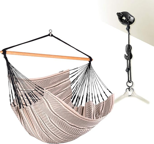 LA SIESTA® - XL King Habana Cotton Hammock Chair & CasaMount - Hanging Chair w/Suspension Kit for Walls Ceilings & Square Beams - Indoor Outdoor Swing Hanging Chair Bedroom Patio Balcony - Zebra