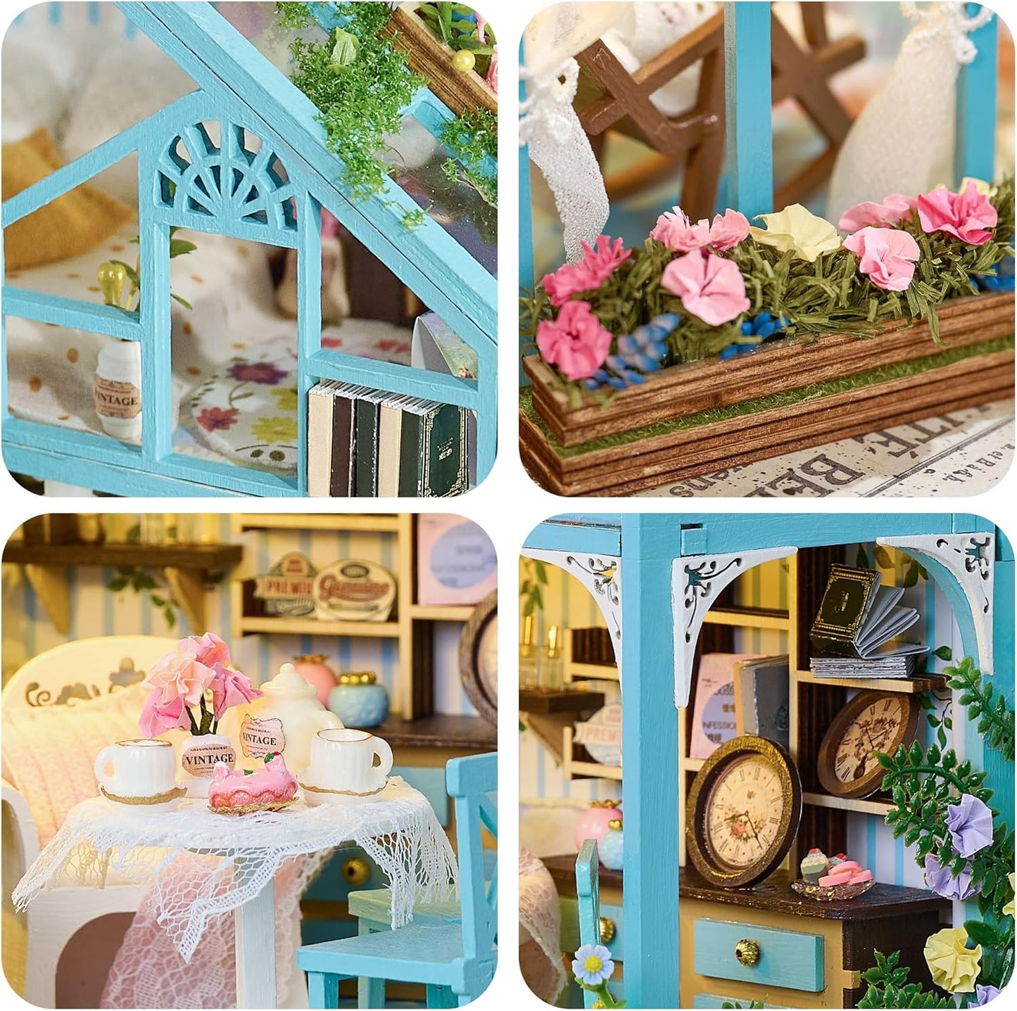 BenBen DIY Miniature House Kit, Garden Tea House Model Craft Kits for Adults, Teens, Mini House Building Kit with Furniture, Dollhouse Diorama to Build for Home Décor