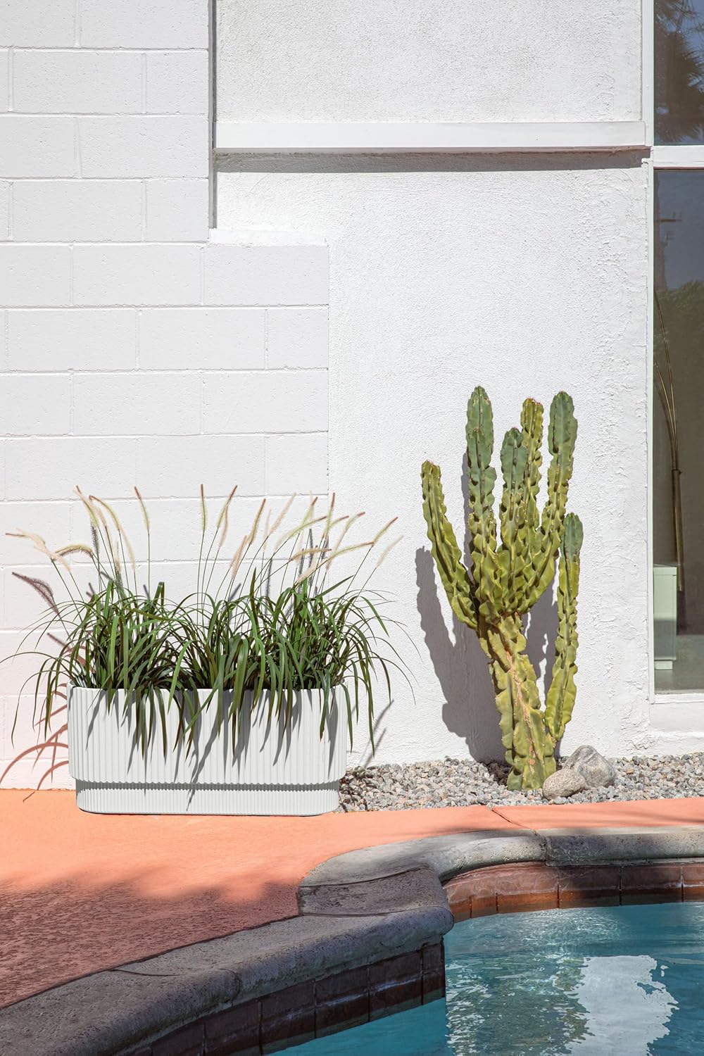 Veradek Demi Series Long Planter for Porch, Patio, Backyard | Durable Plastic-Stone Composite Material | Modern Décor for Shrubs, Flowers