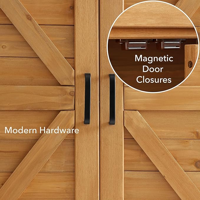 Casafield Outdoor Garden Potting Bench with Metal Tabletop and Storage Cabinet - Wooden Outdoor Garden Patio Workstation Table, Natural