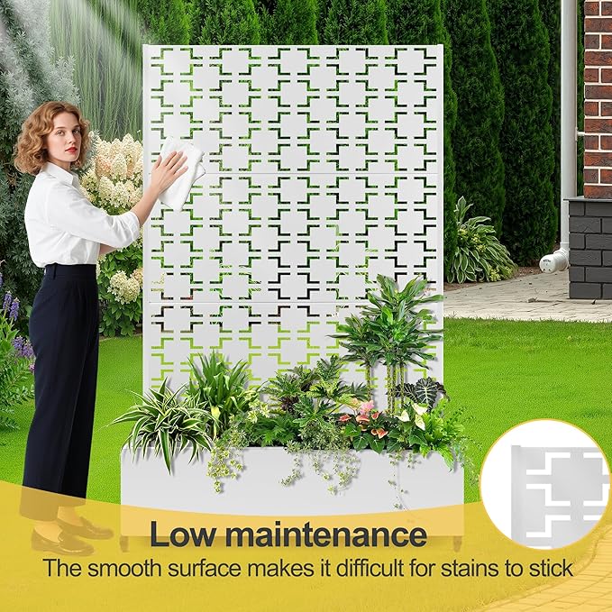 Raised Garden Bed with Trellis and Wheels,73"x47"x16" Metal Raised Garden Bed,White Squared Metal Planter with Climbing Trellis for Vines & Vegetables