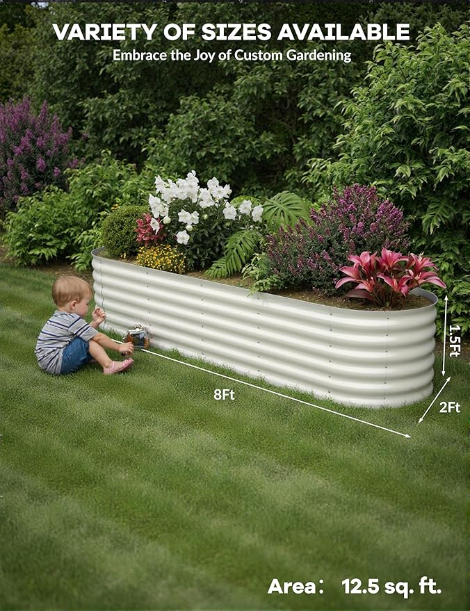 2 Pcs Raised Garden Beds Outdoor 8x2x1.5ft - Galvanized Steel Planter Box for Vegetables, Flowers, Rust-Resistant Garden Box, Easy Assembly Raised Beds, Durable Planters for Outdoor Plants, Beige