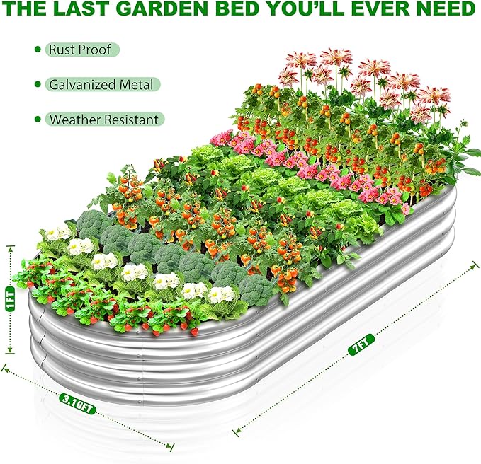 2 Pcs 7 x 3 x 1 FT Galvanized Steel Raised Garden Bed, Large Galvanized Steel Outdoor planter box for for Easy to DIY and clean - Raised Garden Beds outdoor for backyards, terraces and balconies