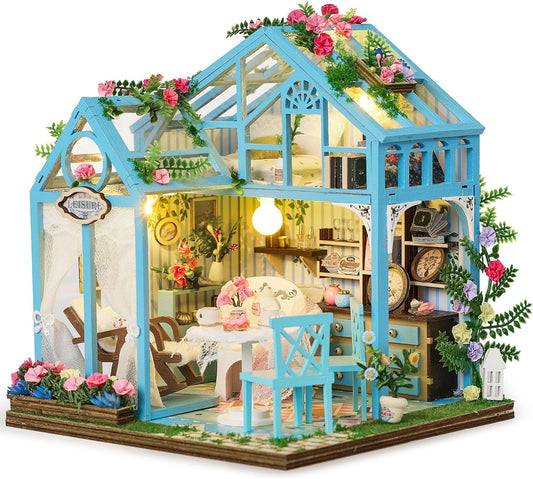 BenBen DIY Miniature House Kit, Garden Tea House Model Craft Kits for Adults, Teens, Mini House Building Kit with Furniture, Dollhouse Diorama to Build for Home Décor