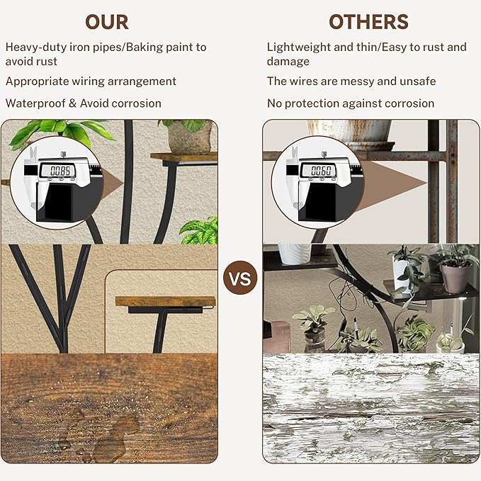 64" Tall 8 Tiered Plant Stand Indoor with Grow lights Large Tree Shape Decorative Rack Plant Pot Holder Gardening for Living Room Corner Black