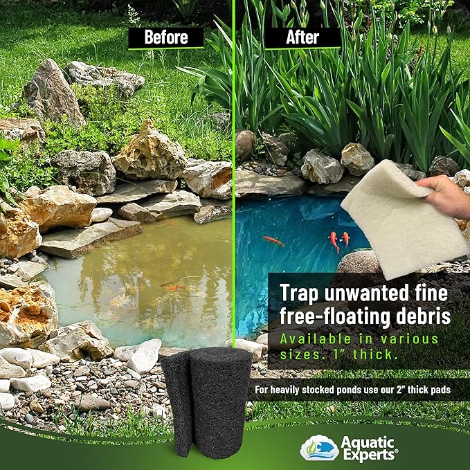 Aquatic Experts Classic Koi Pond Filter Pad FINE - White Bulk Roll Pond Filter Media, Ultra-Durable Pond Filters for Outdoor Ponds, Reusable Fish Pond Filter Material, USA, (3/4" - 1" x 18" x 72")